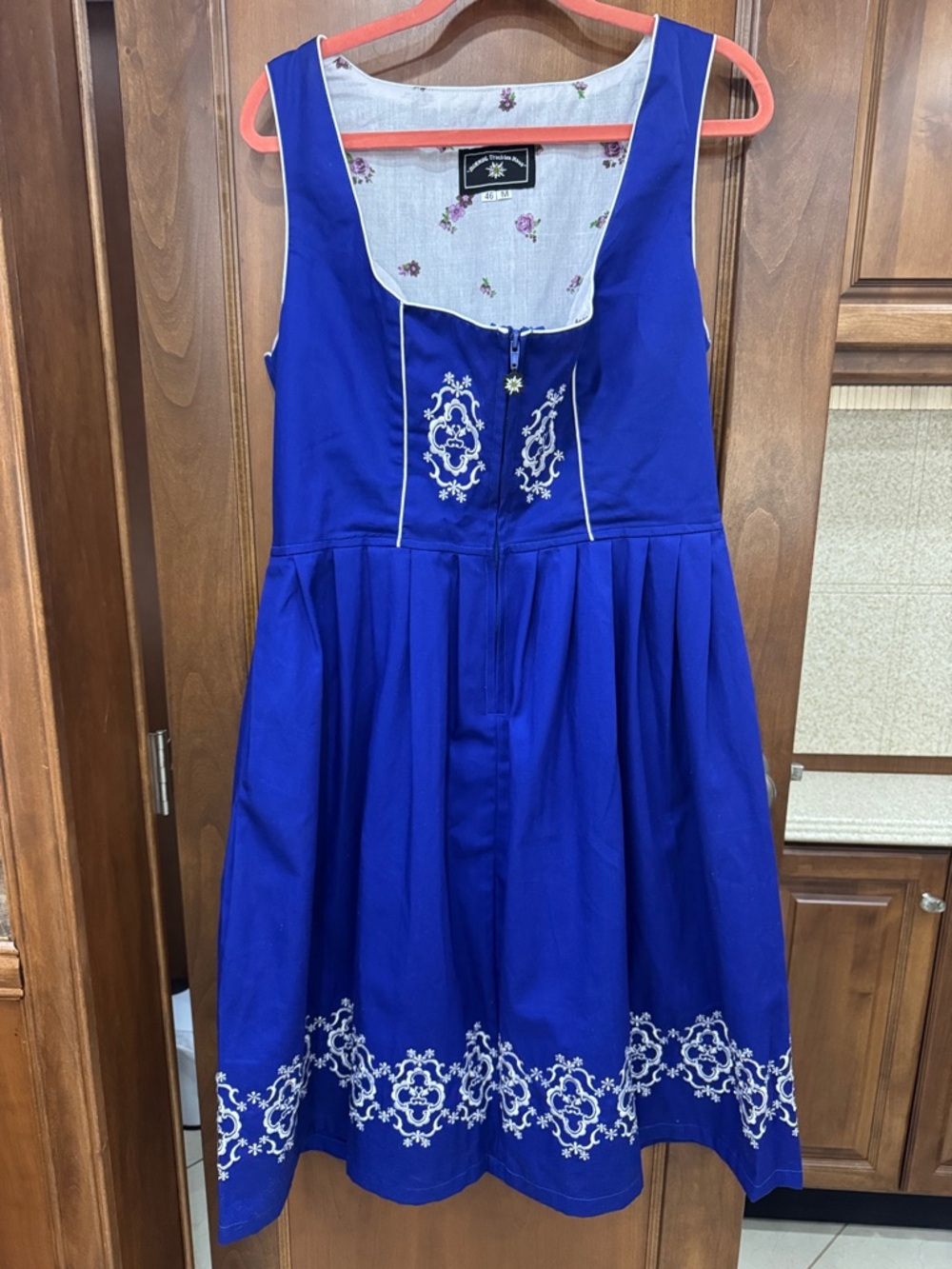 Blue Embroidered Dirndl-Style Dress